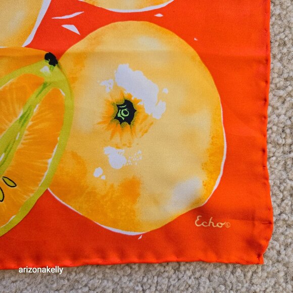 NWT Echo Silk Scarf Oranges Vintage Hand Rolled Edges Citrus - Picture 2 of 10